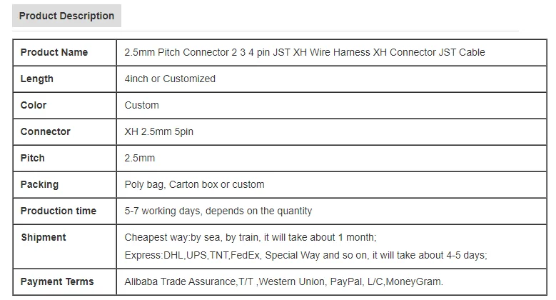 2.5mm Pitch Connectors 2pin 3pin 4pin JST XH Wire Harness XH Connectors JST Cables - image 6