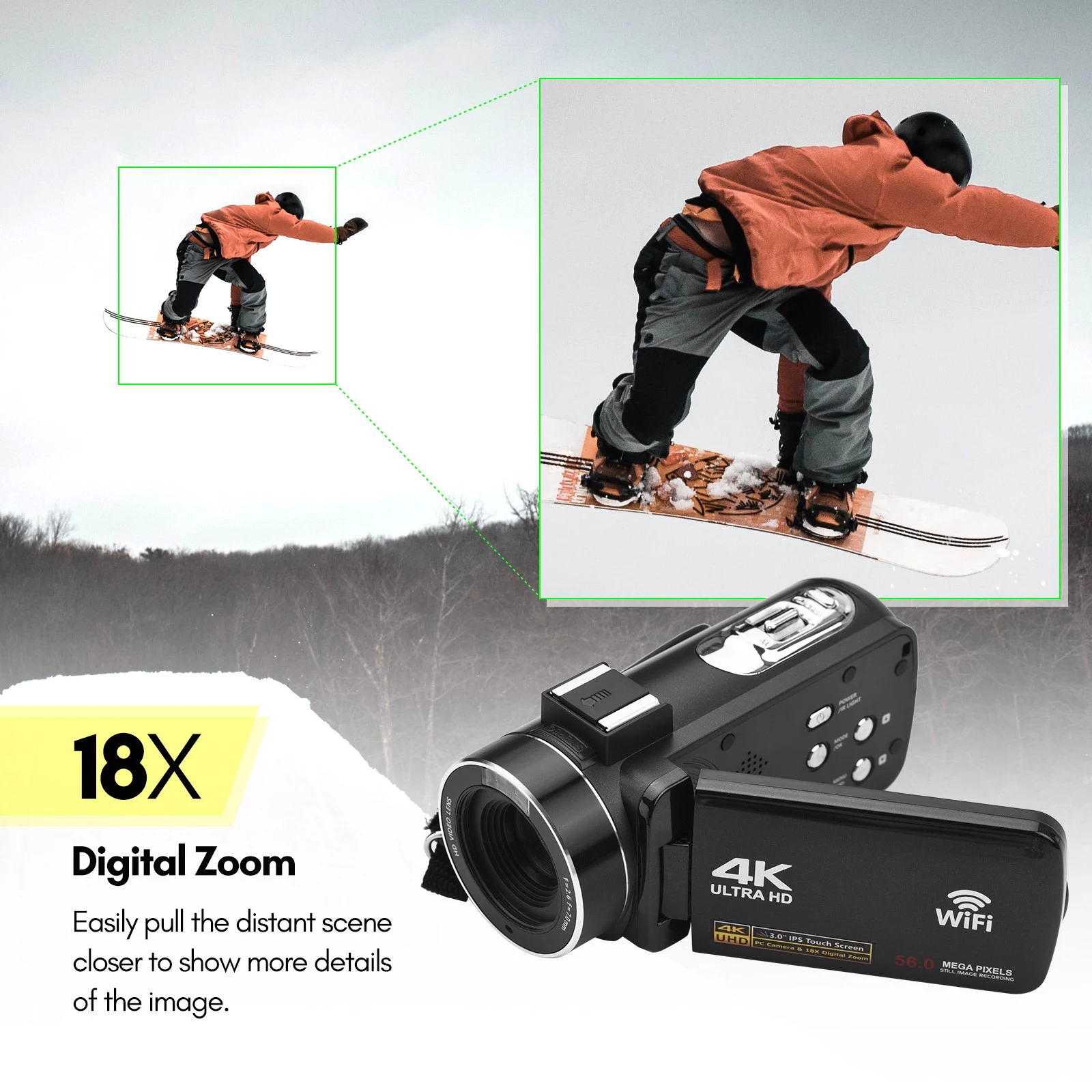 4K Digital Video Camera WiFi Camcorder DV Recorder 56MP 18X Digital Zoom 3.0 Inch IPS Touchscreen Supports  - image 3