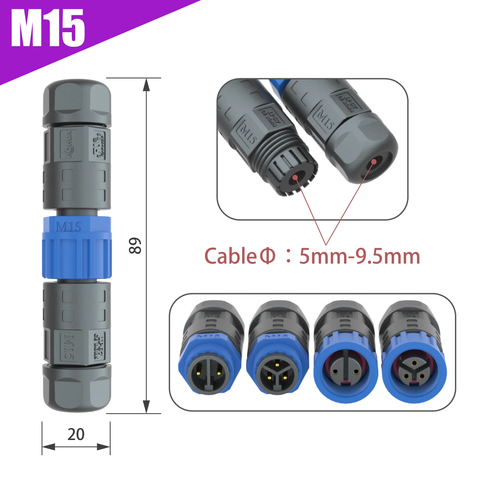 2pin 3pin Male To Female Wire M15 Solder Type Assembly Connector Waterproof IP67 - image 4