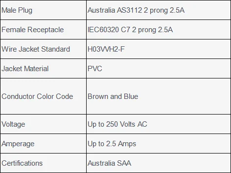 Australia AS3112 To C7 C13 Power Cord 2.5A 2pin 10A 3pin AC Plug - image 5