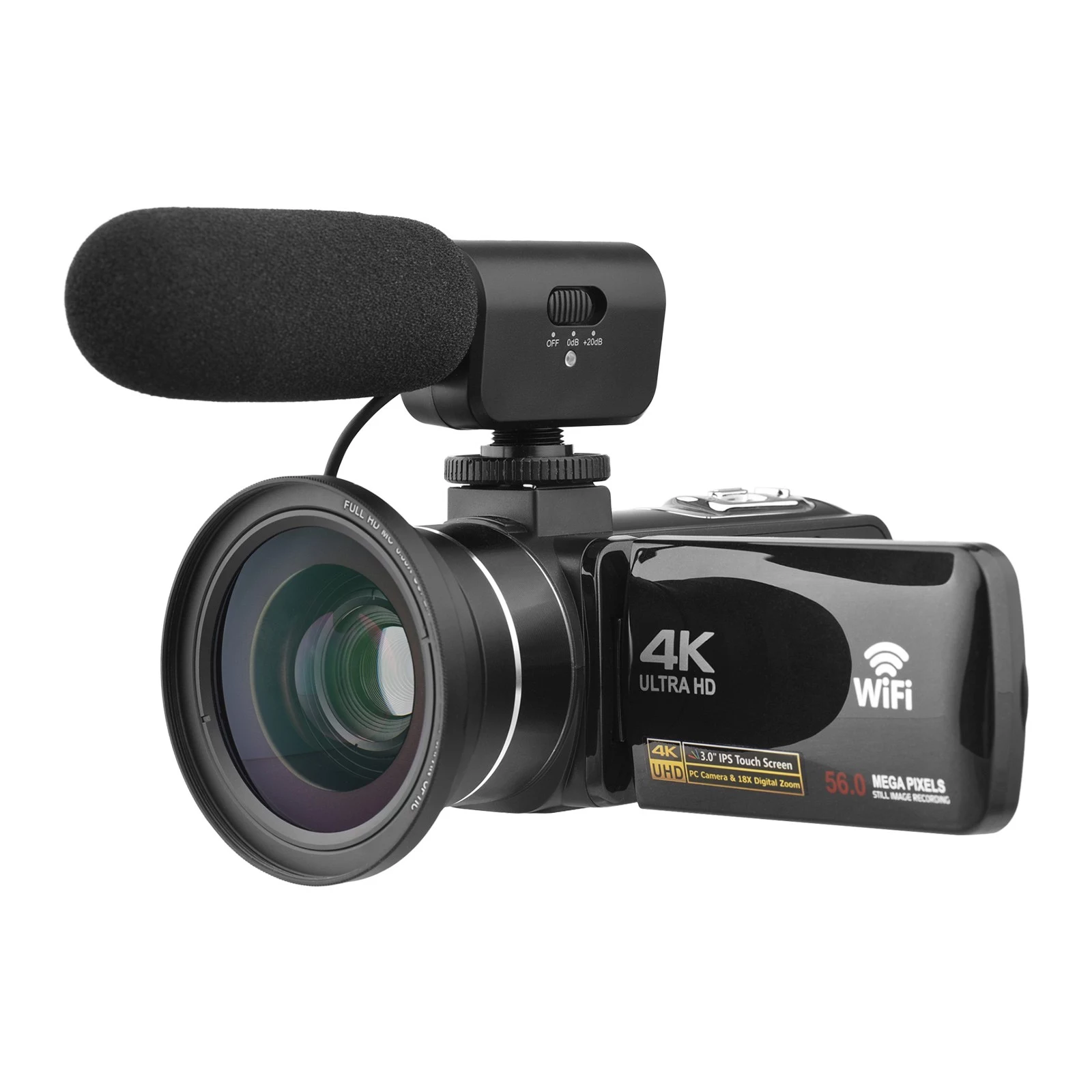 4K Digital Video Camera WiFi Camcorder DV Recorder 56MP 18X Digital Zoom 3.0 Inch IPS Touchscreen Supports 