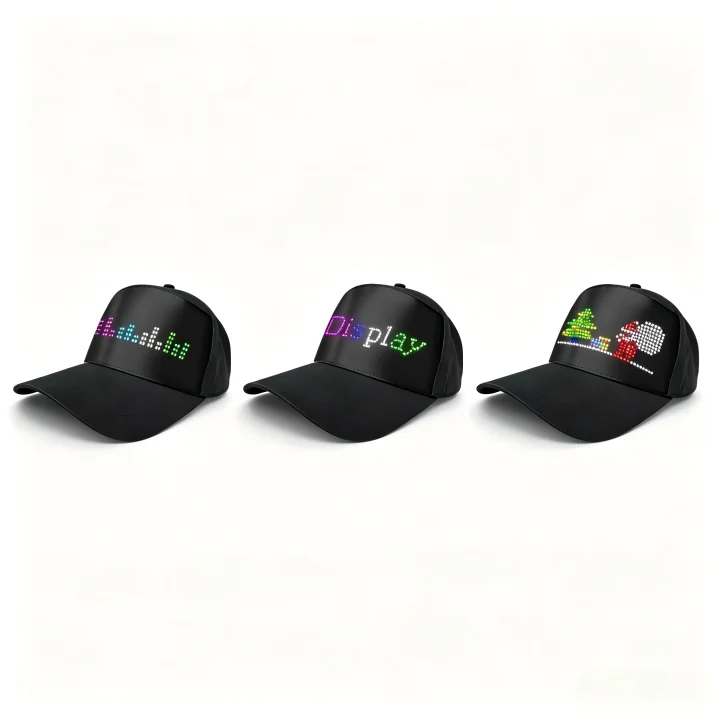 LED Programmable Display Cap – Custom Text, USB Rechargeable, Wholesale