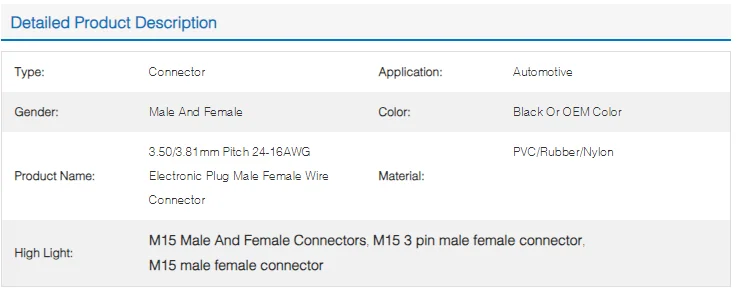 Low Voltage PVC 3PIN M15 Male And Female Connectors 24-26AWG Cables Waterproof Plugs - image 5