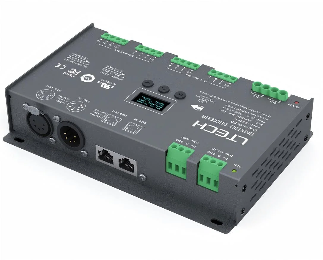 LT-912-OLED LTECH 12-Channel CV DMX/RDM Decoder – 4A/CH, Up to 1152W - image 3