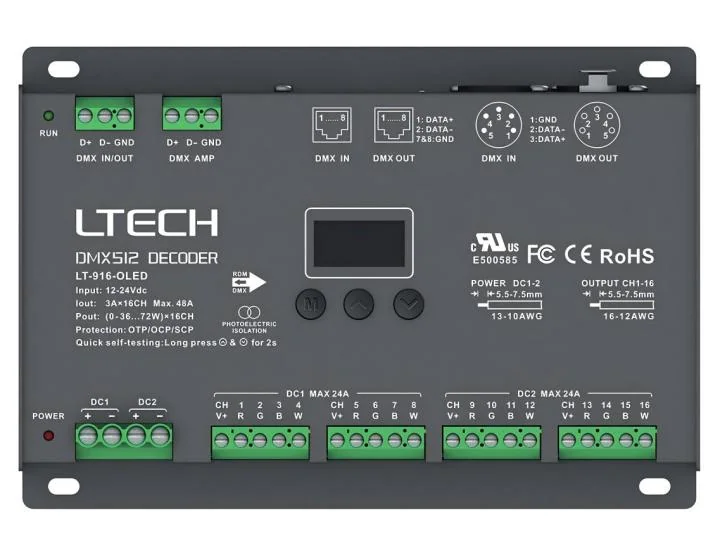 LT-916-OLED LTECH 16-Channel CV DMX/RDM Decoder – Up to 1152W Output - image 2