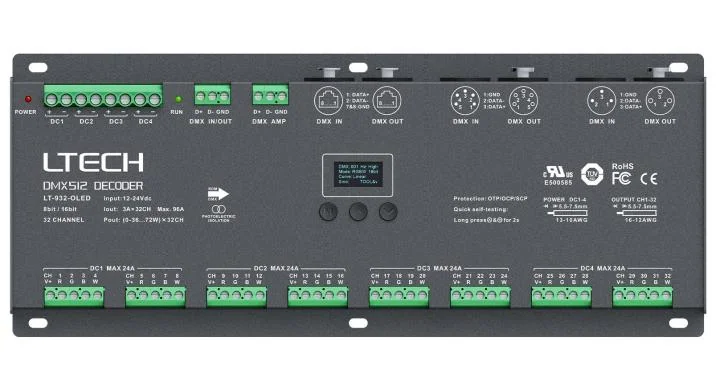 LT-932-OLED LTECH 32-Channel CV DMX/RDM Decoder – 3A/CH, Up to 2304W - image 2