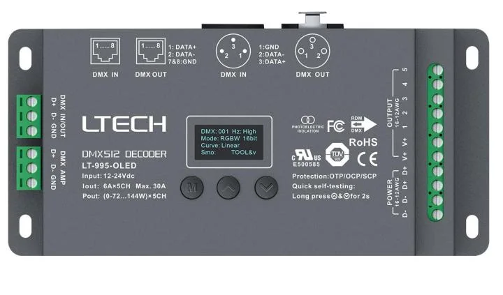 LT-995-OLED LTECH 5-Channel CV DMX/RDM Decoder – 5A/CH, Up to 600W - image 2