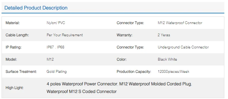 M12 S-Coded Power Connectors 4Pin Waterproof Molded Corded Plug Waterproof Plugs - image 4