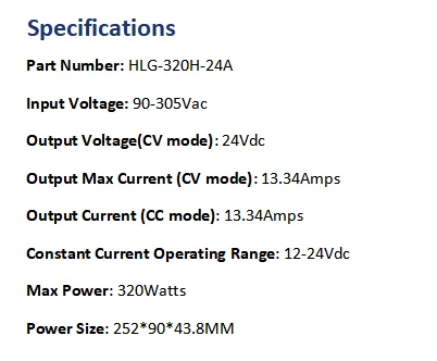 MEAN WELL HLG-320H-24A LED Driver, IP65, PFC Harsh Environment, Metal Case 24 Volts 13.34 Amps - image 3
