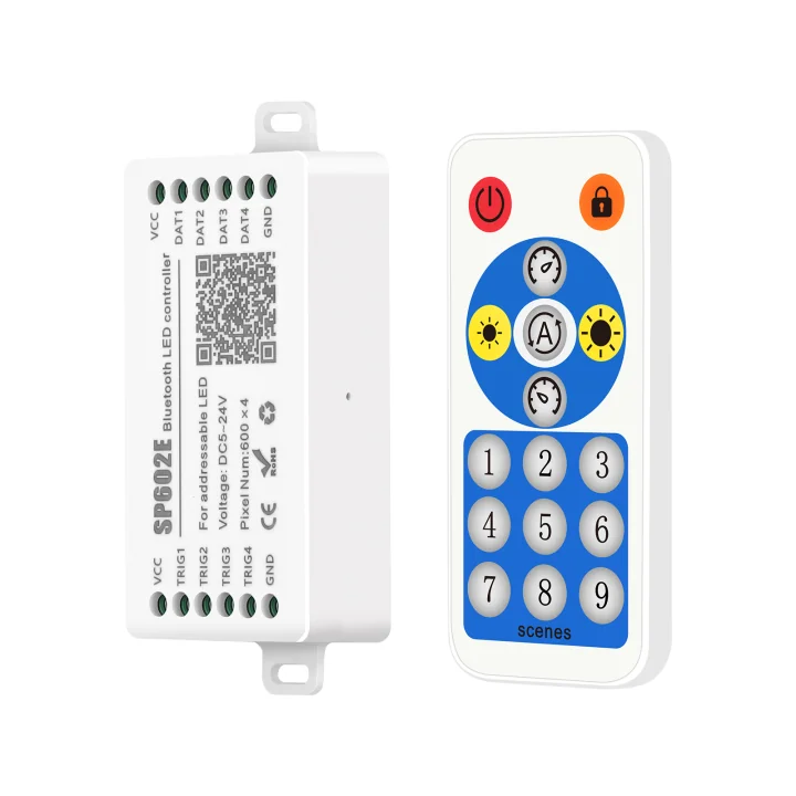 SP602E Bluetooth & RF 4-Channel Pixel LED Controller – APP/Remote, Music Sync